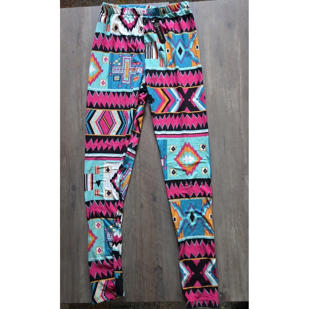 Mark Classic Geometric Aztec Inspired Multi Color Leggings- One Size-NWT